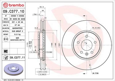 Тормозной диск BREMBO 09.C377.11