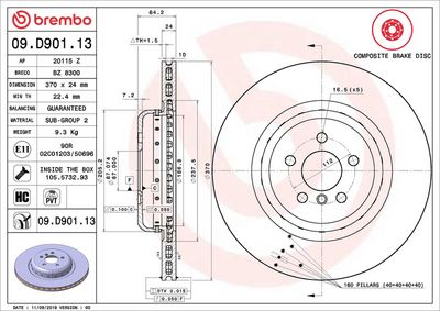 Тормозной диск BREMBO 09.D901.13