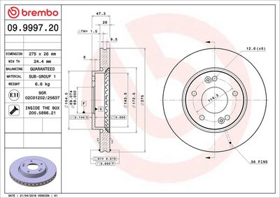 Тормозной диск BREMBO 09.9997.20