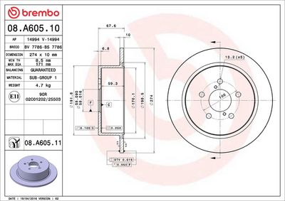 Тормозной диск BREMBO 08.A605.11