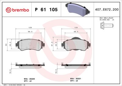 Bremžu uzliku kompl., Disku bremzes BREMBO P 61 105