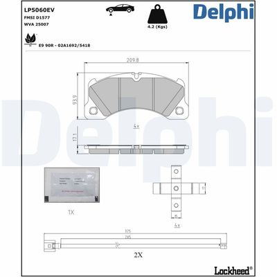 Комплект тормозных колодок, дисковый тормоз DELPHI LP5060EV