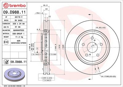 Тормозной диск BREMBO 09.D988.11