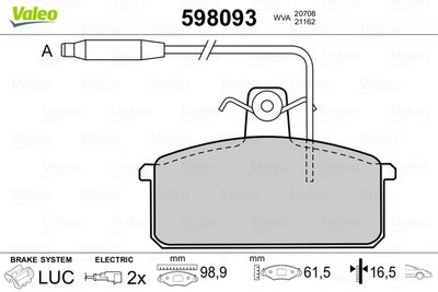Bremžu uzliku kompl., Disku bremzes VALEO 598093