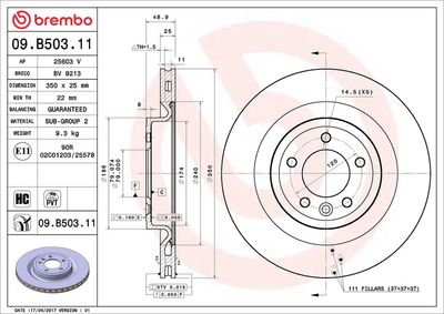 Тормозной диск BREMBO 09.B503.11