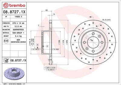 Тормозной диск BREMBO 08.8727.1X