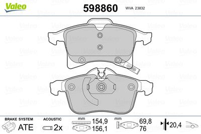 Bremžu uzliku kompl., Disku bremzes VALEO 598860