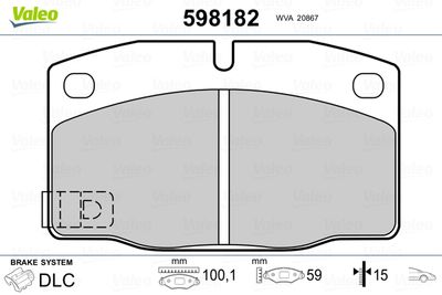 Bremžu uzliku kompl., Disku bremzes VALEO 598182