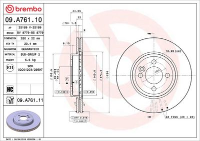 Bremžu diski BREMBO 09.A761.10