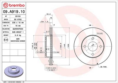 Тормозной диск BREMBO 09.A919.10