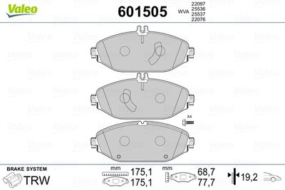 Bremžu uzliku kompl., Disku bremzes VALEO 601505