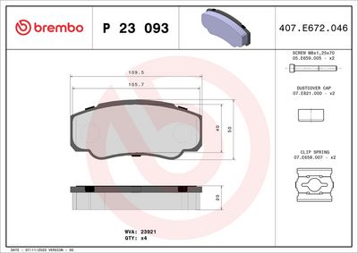 Комплект тормозных колодок, дисковый тормоз BREMBO P 23 093