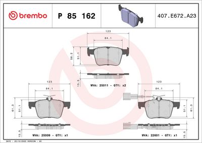 Bremžu uzliku kompl., Disku bremzes BREMBO P 85 162