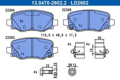 Bremžu uzliku kompl., Disku bremzes ATE 13.0470-2602.2