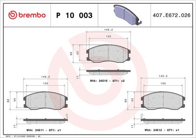 Bremžu uzliku kompl., Disku bremzes BREMBO P 10 003