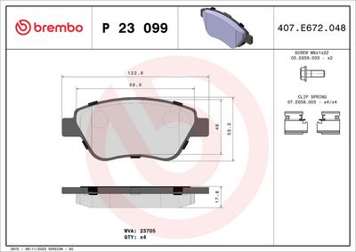 Комплект тормозных колодок, дисковый тормоз BREMBO P 23 099