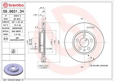 Тормозной диск BREMBO 09.9631.34