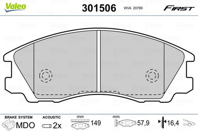 Bremžu uzliku kompl., Disku bremzes VALEO 301506