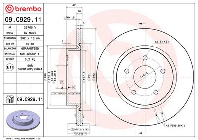 Тормозной диск BREMBO 09.C929.11