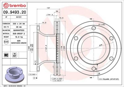 Bremžu diski BREMBO 09.9493.20