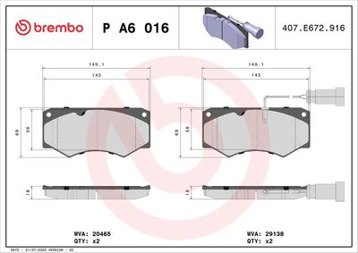 Bremžu uzliku kompl., Disku bremzes BREMBO P A6 016