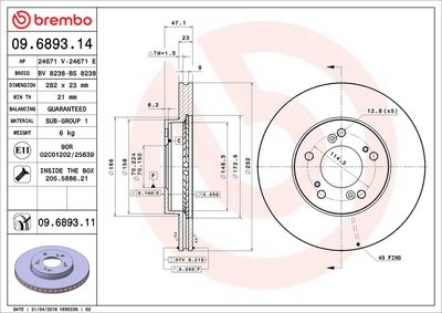 Тормозной диск BREMBO 09.6893.11