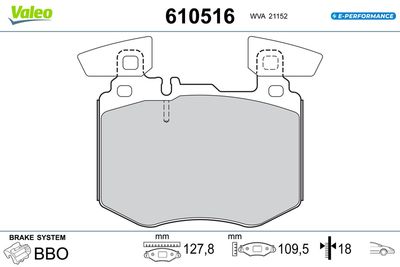 Комплект тормозных колодок, дисковый тормоз VALEO 610516