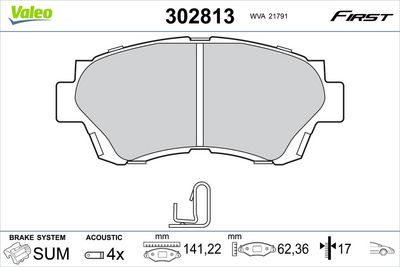 Bremžu uzliku kompl., Disku bremzes VALEO 302813