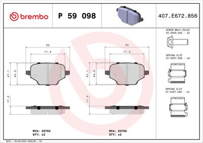 Bremžu uzliku kompl., Disku bremzes BREMBO P 59 098