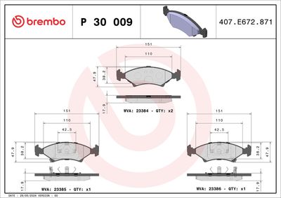 Bremžu uzliku kompl., Disku bremzes BREMBO P 30 009
