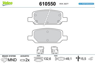 Комплект тормозных колодок, дисковый тормоз VALEO 610550