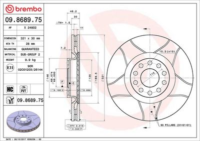 Тормозной диск BREMBO 09.8689.75