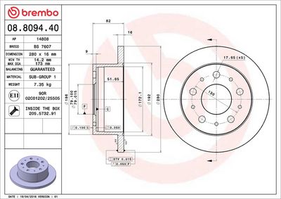 Тормозной диск BREMBO 08.8094.40