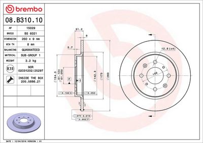 Тормозной диск BREMBO 08.B310.10