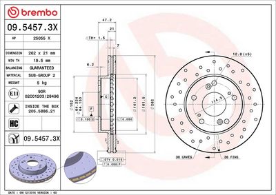 Тормозной диск BREMBO 09.5457.3X