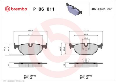 Bremžu uzliku kompl., Disku bremzes BREMBO P 06 011