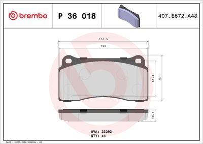 Комплект тормозных колодок, дисковый тормоз BREMBO P 36 018