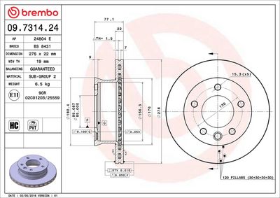 Тормозной диск BREMBO 09.7314.24