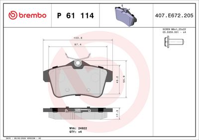 Комплект тормозных колодок, дисковый тормоз BREMBO P 61 114