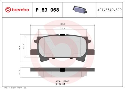 Комплект тормозных колодок, дисковый тормоз BREMBO P 83 068
