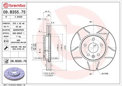 Тормозной диск BREMBO 09.B355.75