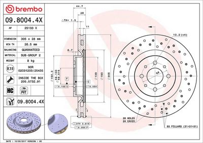 Тормозной диск BREMBO 09.8004.4X