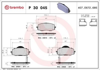 Bremžu uzliku kompl., Disku bremzes BREMBO P 30 045