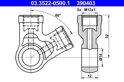 Патрубок, трубопровод ATE 03.3522-0500.1