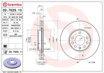 Тормозной диск BREMBO 09.7629.11