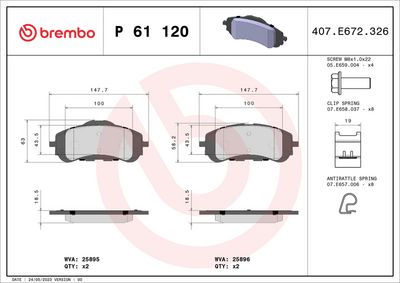 Bremžu uzliku kompl., Disku bremzes BREMBO P 61 120X