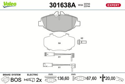 Bremžu uzliku kompl., Disku bremzes VALEO 301638A