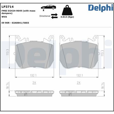Комплект тормозных колодок, дисковый тормоз DELPHI LP3714