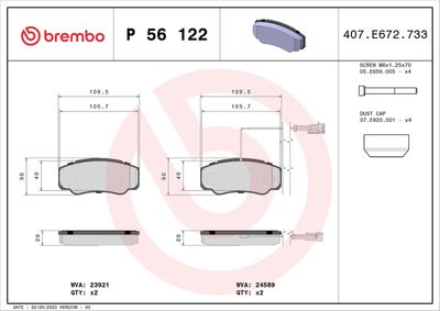 Bremžu uzliku kompl., Disku bremzes BREMBO P 56 122