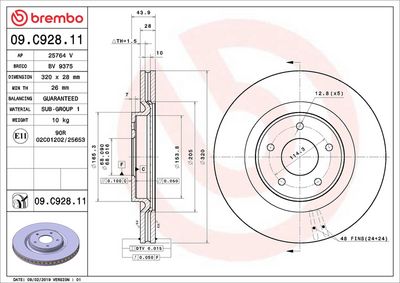 Тормозной диск BREMBO 09.C928.11